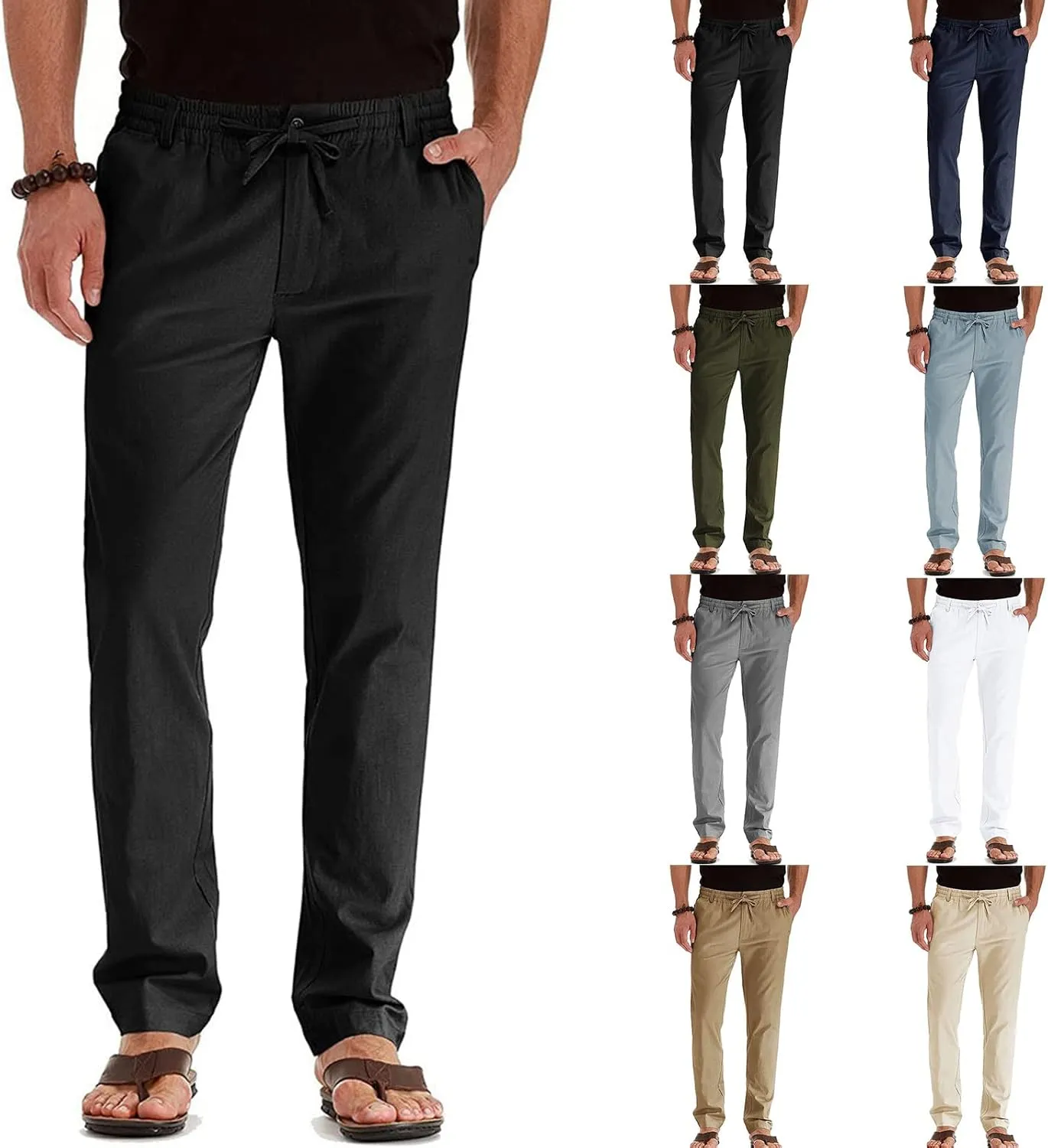 Men's Chino Pants Slim Fit Drawstring Elastic Waist Flat Front Stretch Straight Leg Pants Business Golf Casual Suit Pants