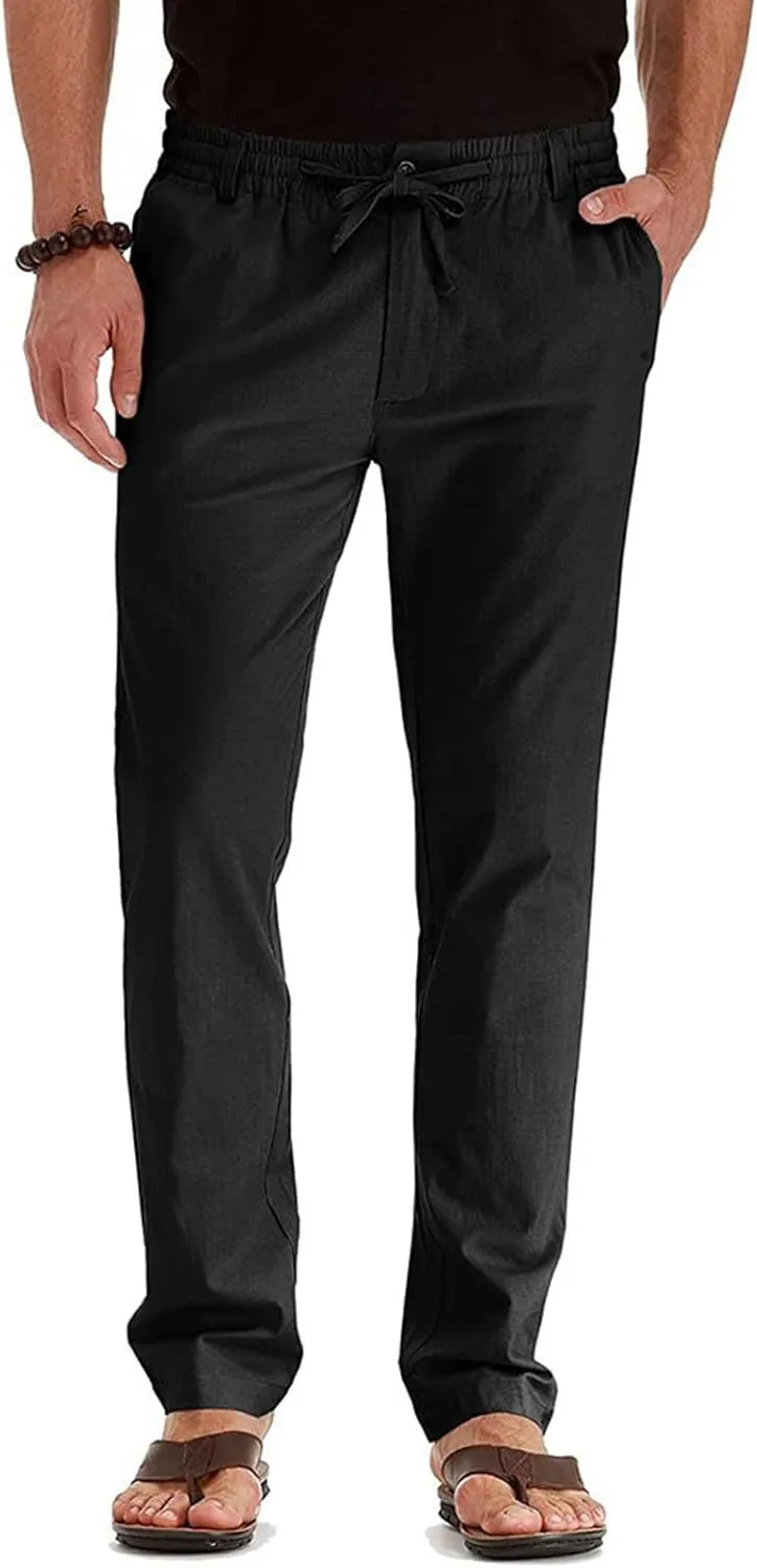Men's Chino Pants Slim Fit Drawstring Elastic Waist Flat Front Stretch Straight Leg Pants Business Golf Casual Suit Pants