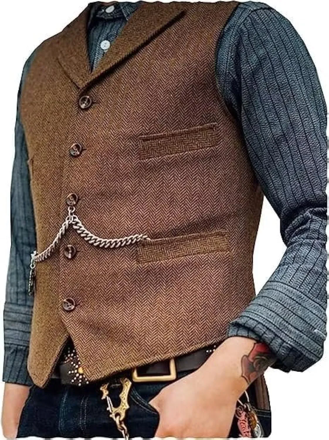 Mens Classic Wool Tweed Suit Vest Casual Sleeveless Jacket Herringbone Waistcoat for Tuxedos for Tuxedos