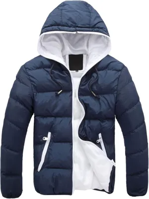 Men's Color Winter Hooded Jacket Casual Warm Cotton-Padded Jacket Coat Male Quilted Thick Hooded Jacket With Hood