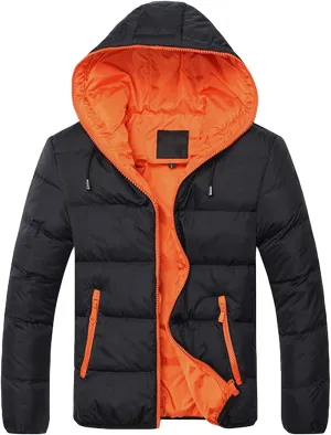 Men's Color Winter Hooded Jacket Casual Warm Cotton-Padded Jacket Coat Male Quilted Thick Hooded Jacket With Hood