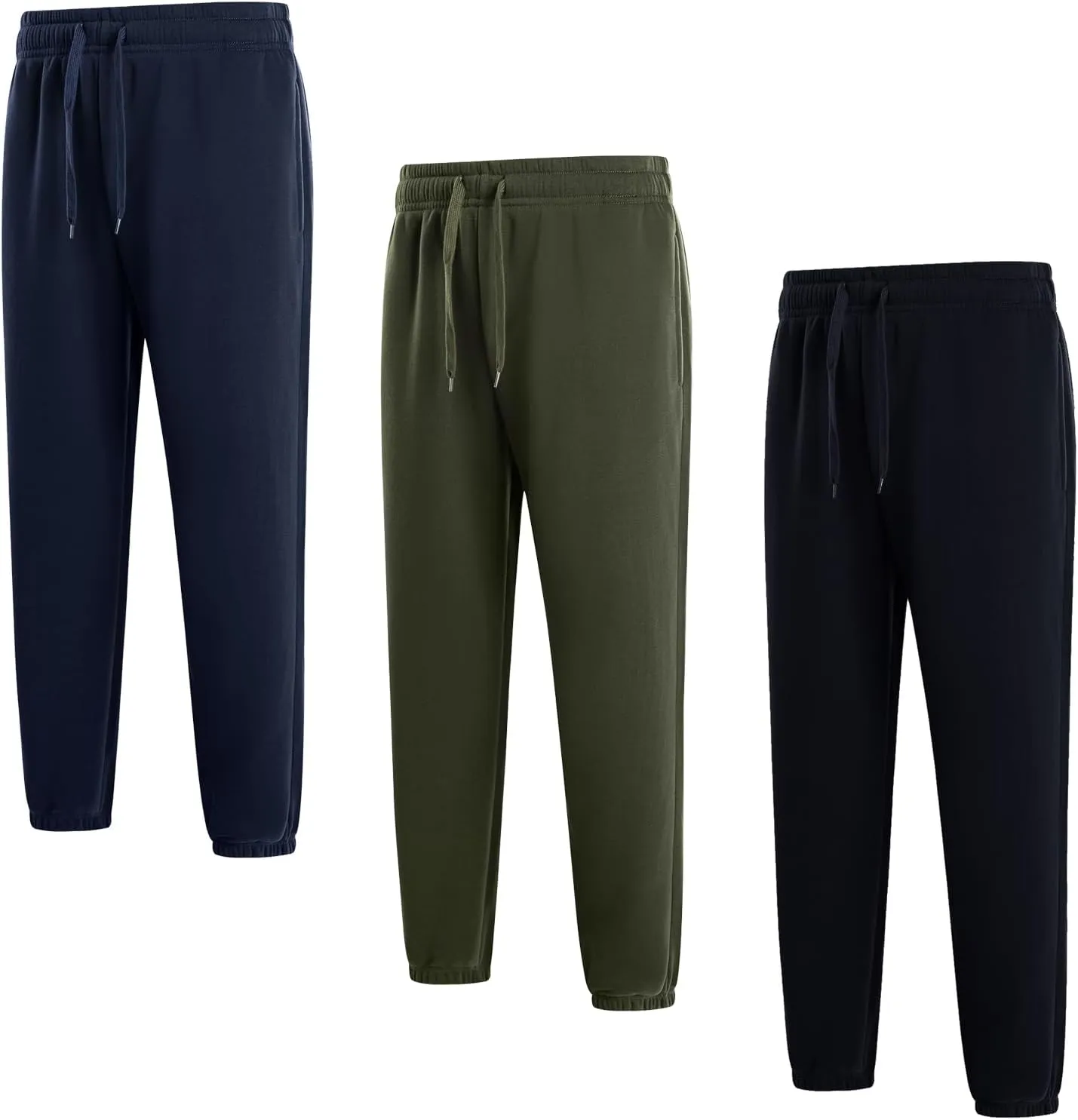 Mens Fleece Sweatpants Cotton Elastic Bottom Joggers with Pockets Active Athletic Baggy Running Sweat Pants