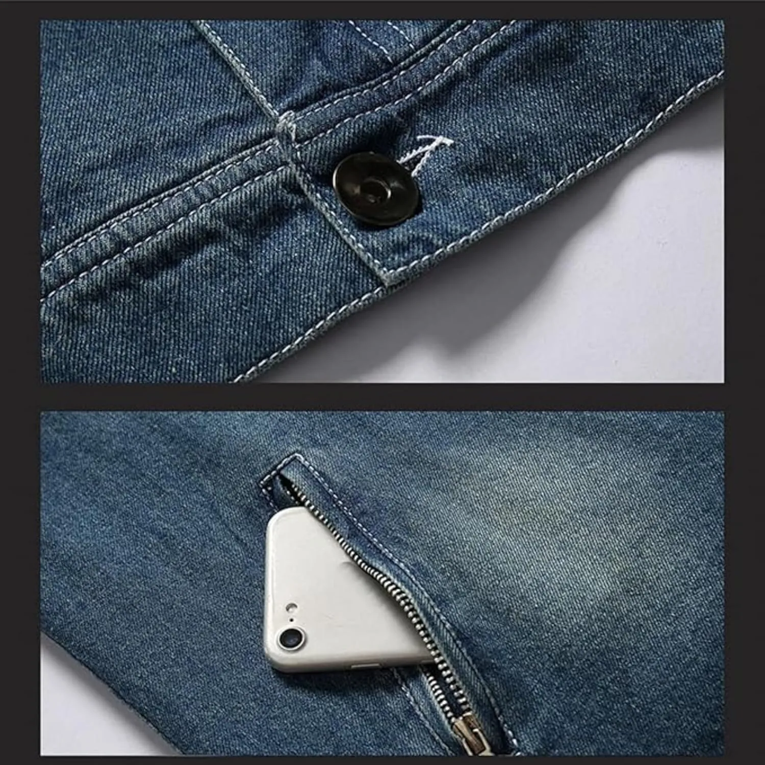 Men's Fur Collar Denim Jacket Male Sherpa Lined Distressed Denim Trucker Jacket Men Winter Warm Faux Fur Jean Coat