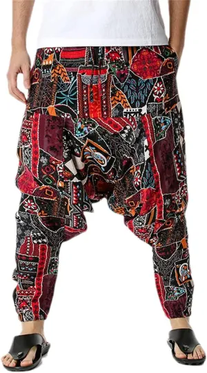 Men's Hippie Baggy Boho Yoga Harem Pants African Pattern Print Sweatpants Casual Hip Hop Pant