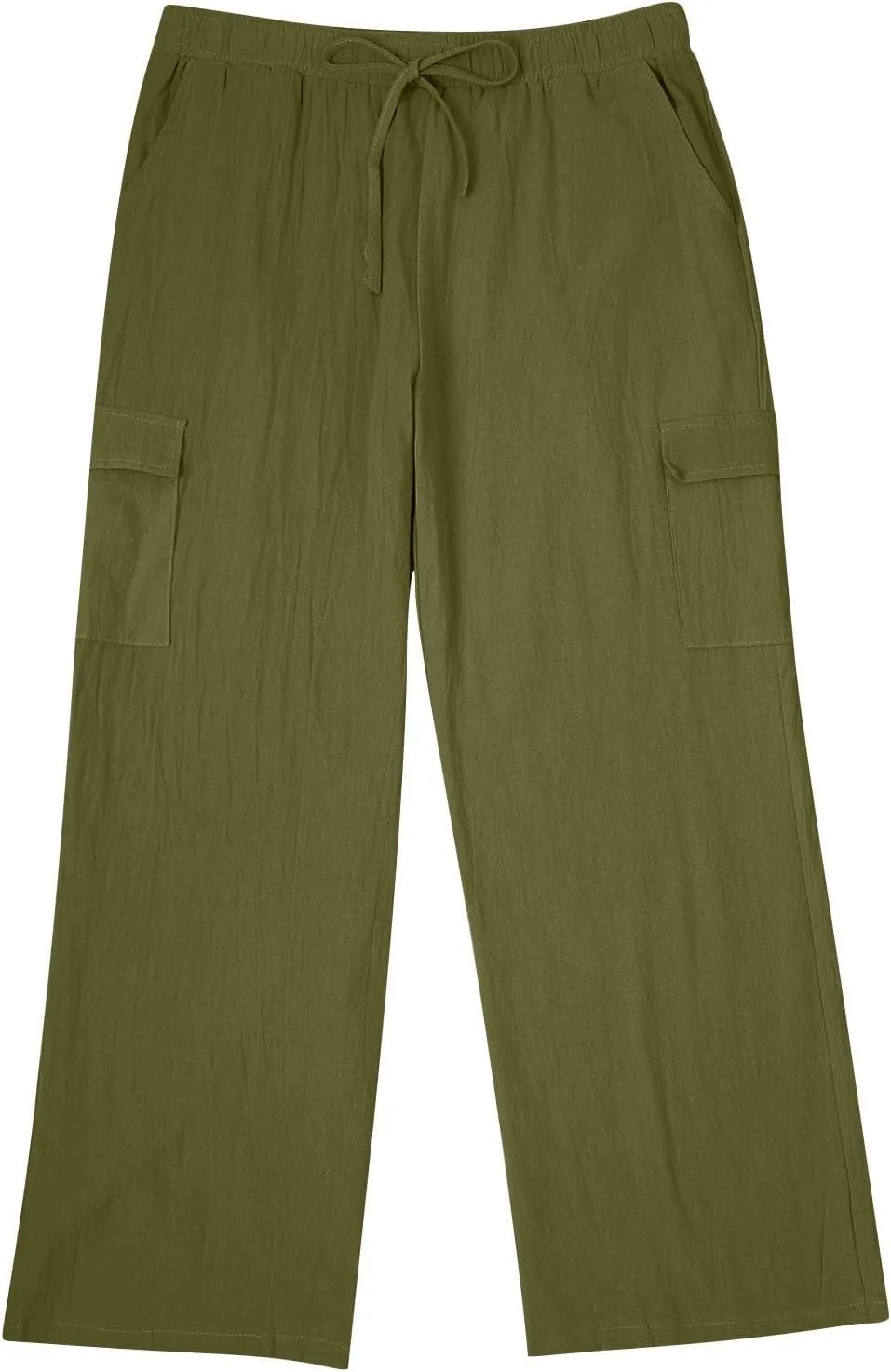Men's Linen Cargo Pants Solid Casual Lightweight Pant with Multi Pockets Plus Size Drawstring Holiday Streetwear Big and Tall