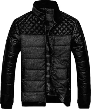 Men's Stand Collar Winter Jacket Male Patchwork Slim Fit Thicken Quilted Jacket Man Casual Cotton Padded Warm Coat