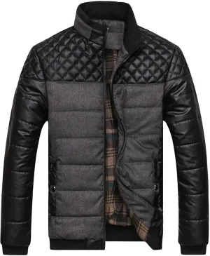 Men's Stand Collar Winter Jacket Male Patchwork Slim Fit Thicken Quilted Jacket Man Casual Cotton Padded Warm Coat