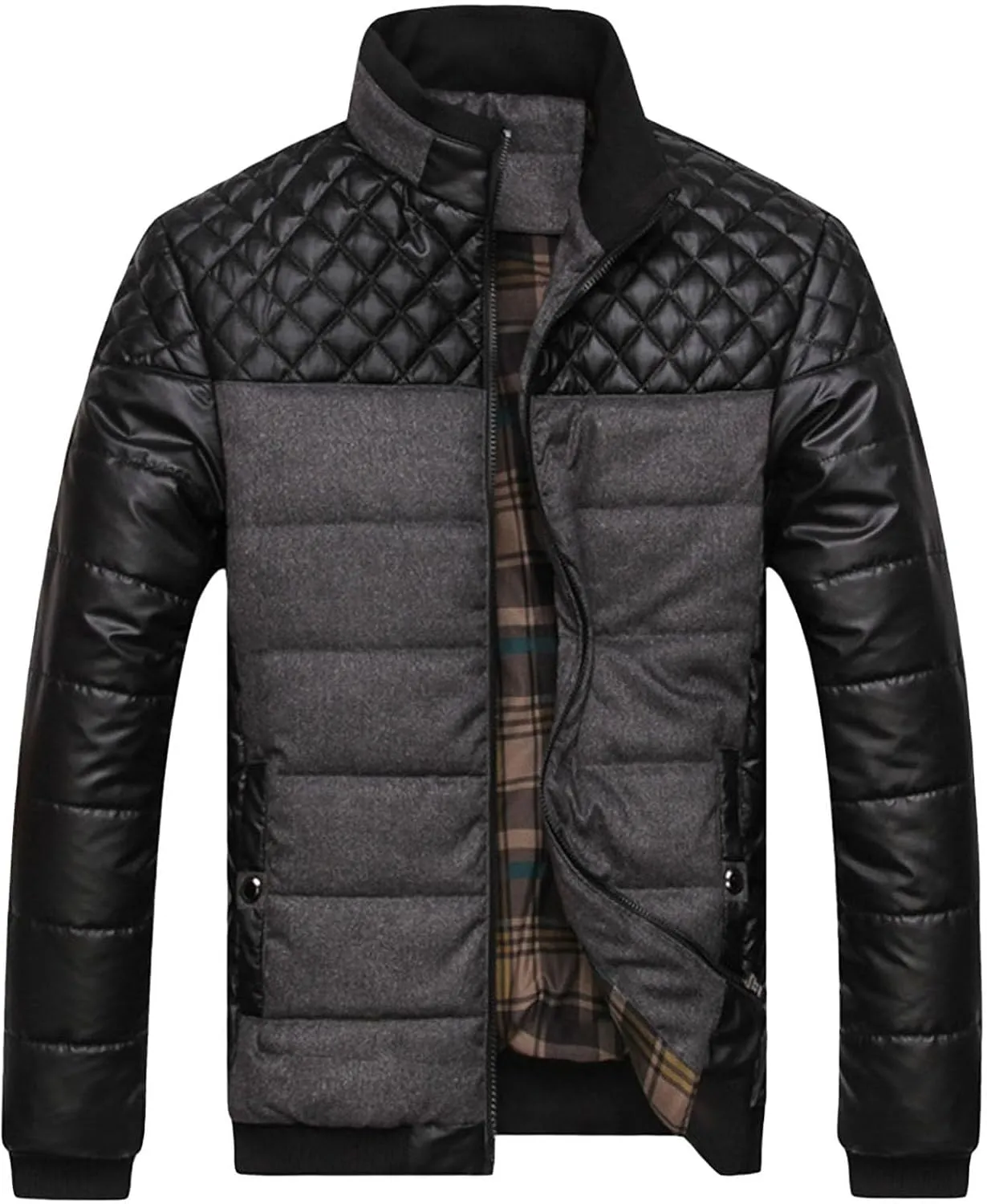 Men's Stand Collar Winter Jacket Male Patchwork Slim Fit Thicken Quilted Jacket Man Casual Cotton Padded Warm Coat