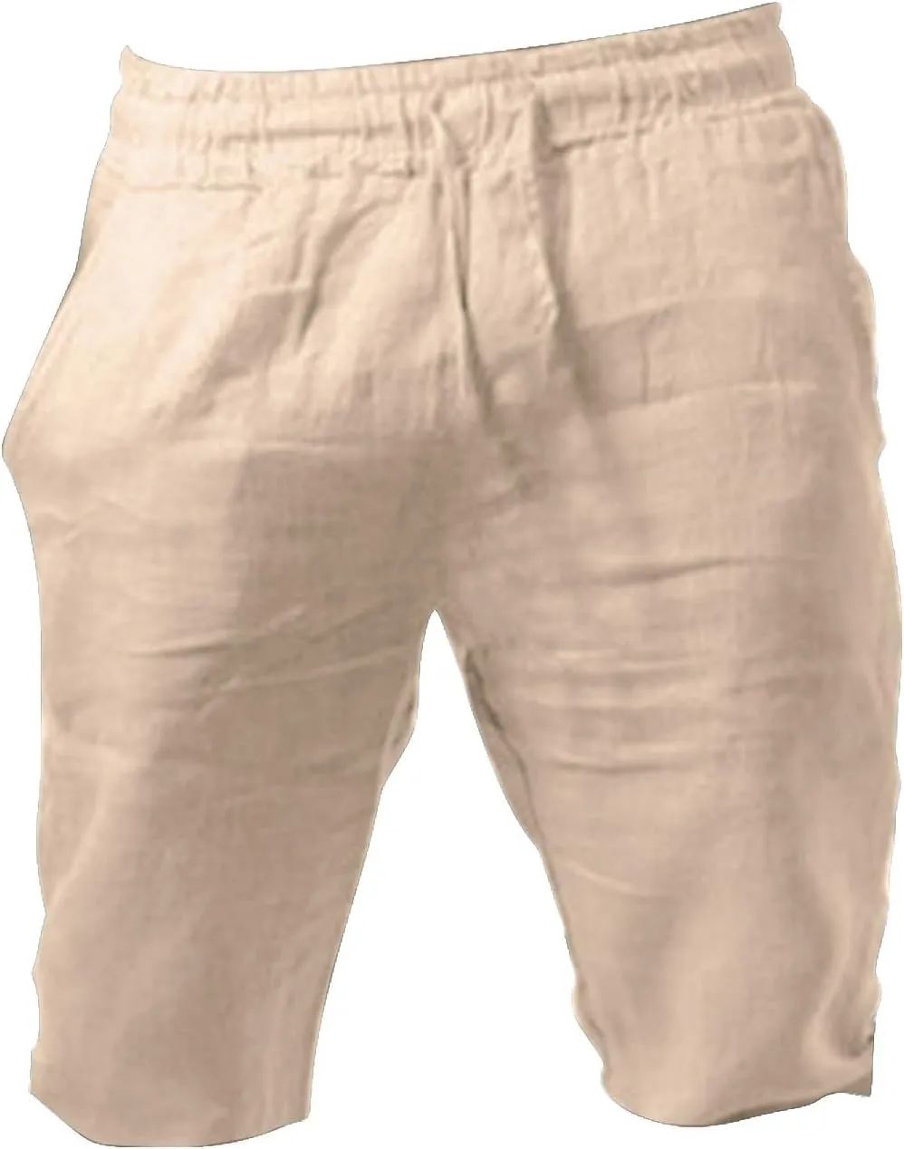Mens Summer Cotton Linen Beach Shorts Lightweight Workout Gym Yoga Shorts Classic Fit Elastic Waist Short with Drawstring