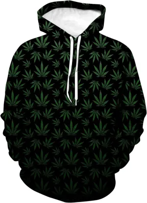 Mens Womens Casual Hoodie Pullover Weed Leaf 3D Printing Graphic Sweatshirt Tops