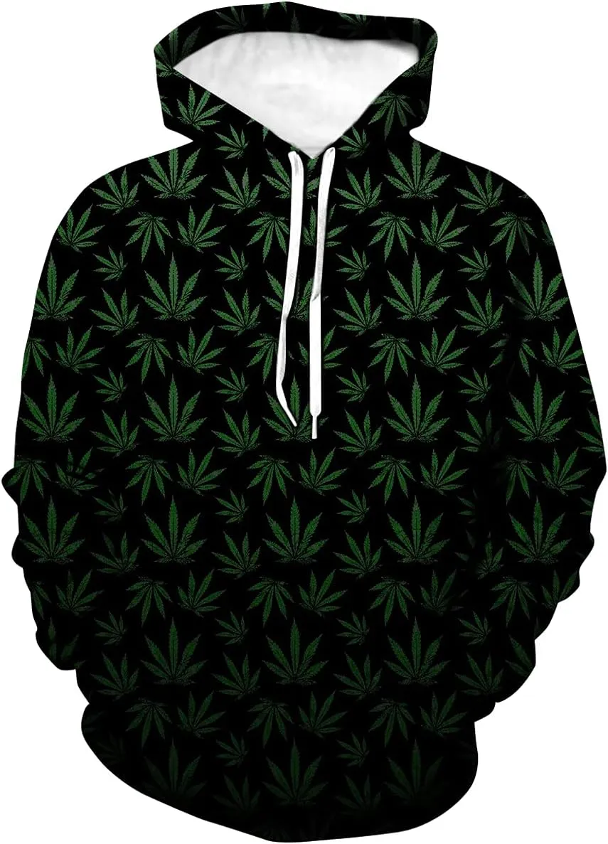 Mens Womens Casual Hoodie Pullover Weed Leaf 3D Printing Graphic Sweatshirt Tops