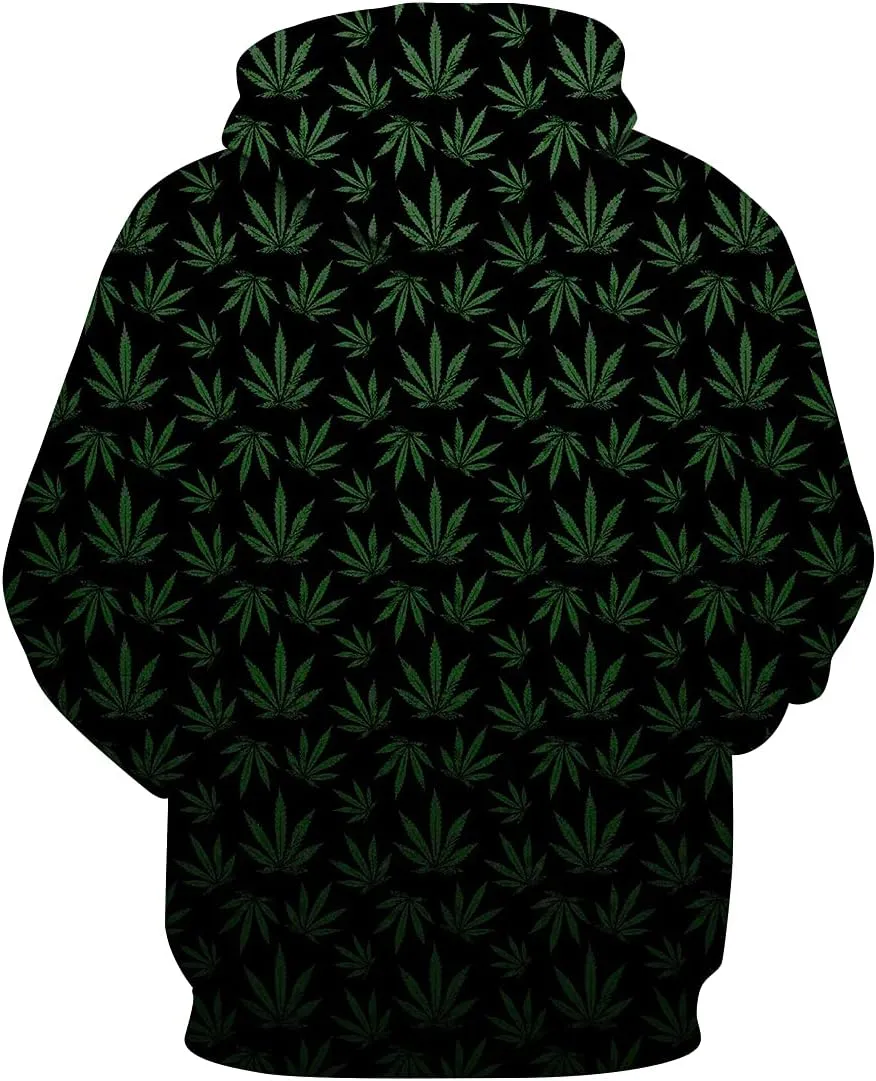 Mens Womens Casual Hoodie Pullover Weed Leaf 3D Printing Graphic Sweatshirt Tops