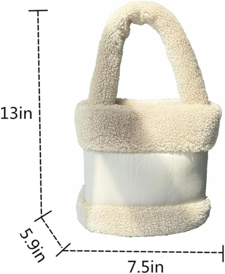MH Bailment Furry Tote Bag for Women Fuzzy Faux Fur Tote Handbag Cute Retro Bag Bucket Bag Soft Plush Purse for Winter