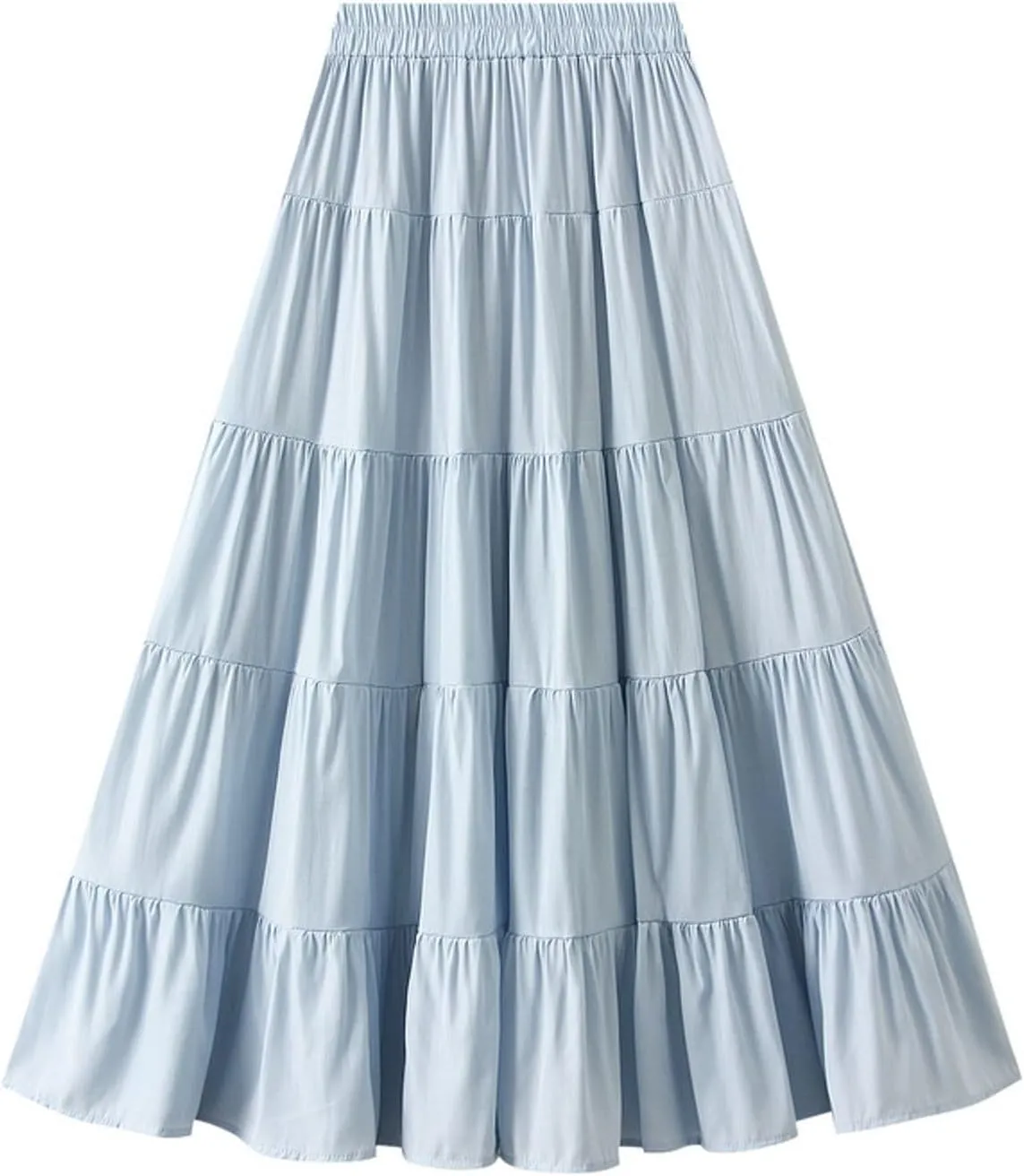 Midi Skirt for Women HIgh Waist A-line Summer Skirts Pleated Tiered Flowy Swing Beach Skirt