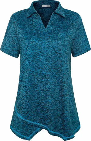 MISS FORTUNE Women's Workout Tops Golf Polo Short Sleeve V Neck Shirts Lightweight Moisture Wicking Athletic Tennis Work Top