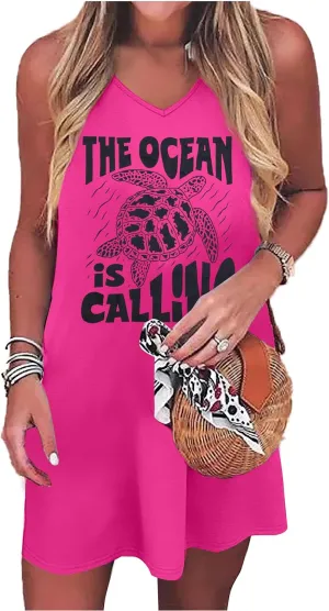 MYHALF Summer Sundresses for Women 2025 Graphic Mini Tank Dress Sleeveless Beach Vacation Clothes Casual Summer Dress V Neck