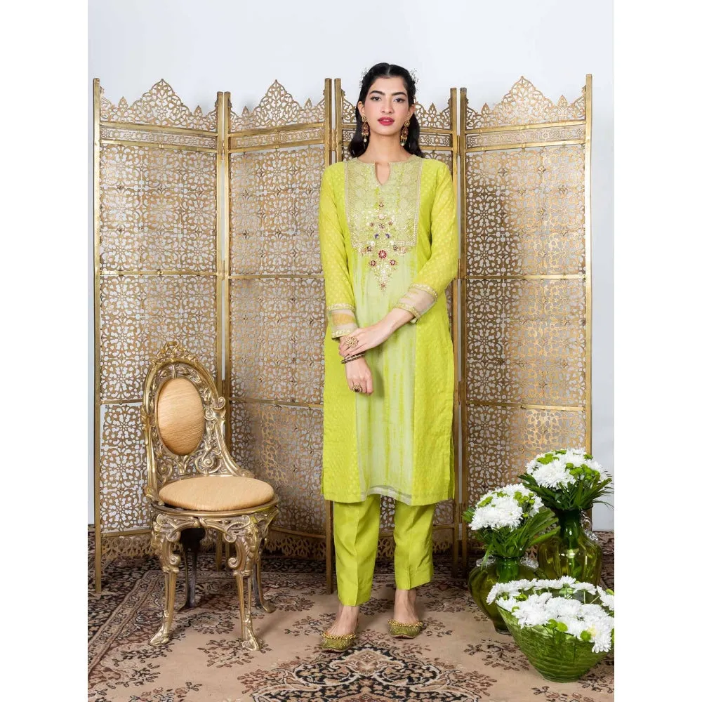 Nadima Saqib Green Embroidered Kurta (Set of 3)