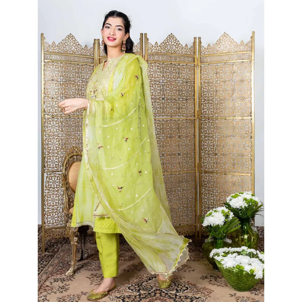 Nadima Saqib Green Embroidered Kurta (Set of 3)