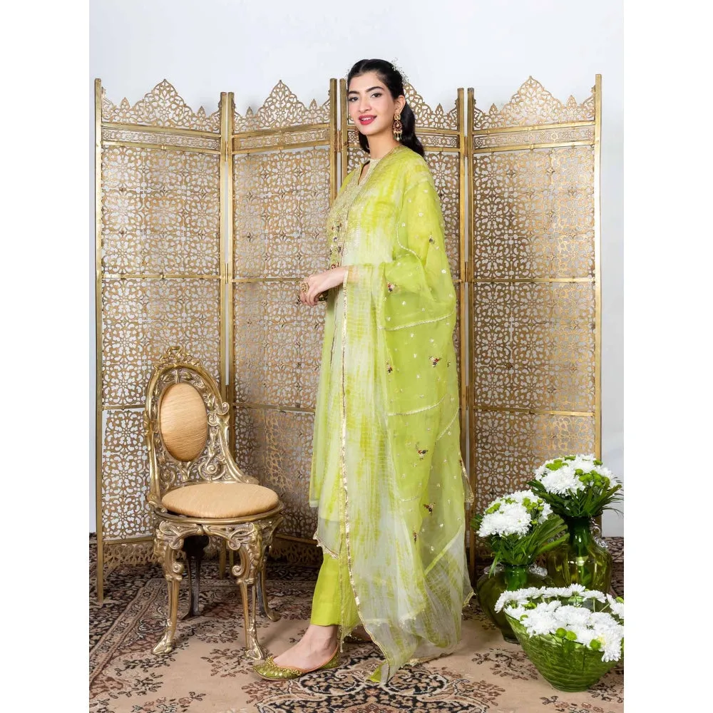 Nadima Saqib Green Embroidered Kurta (Set of 3)