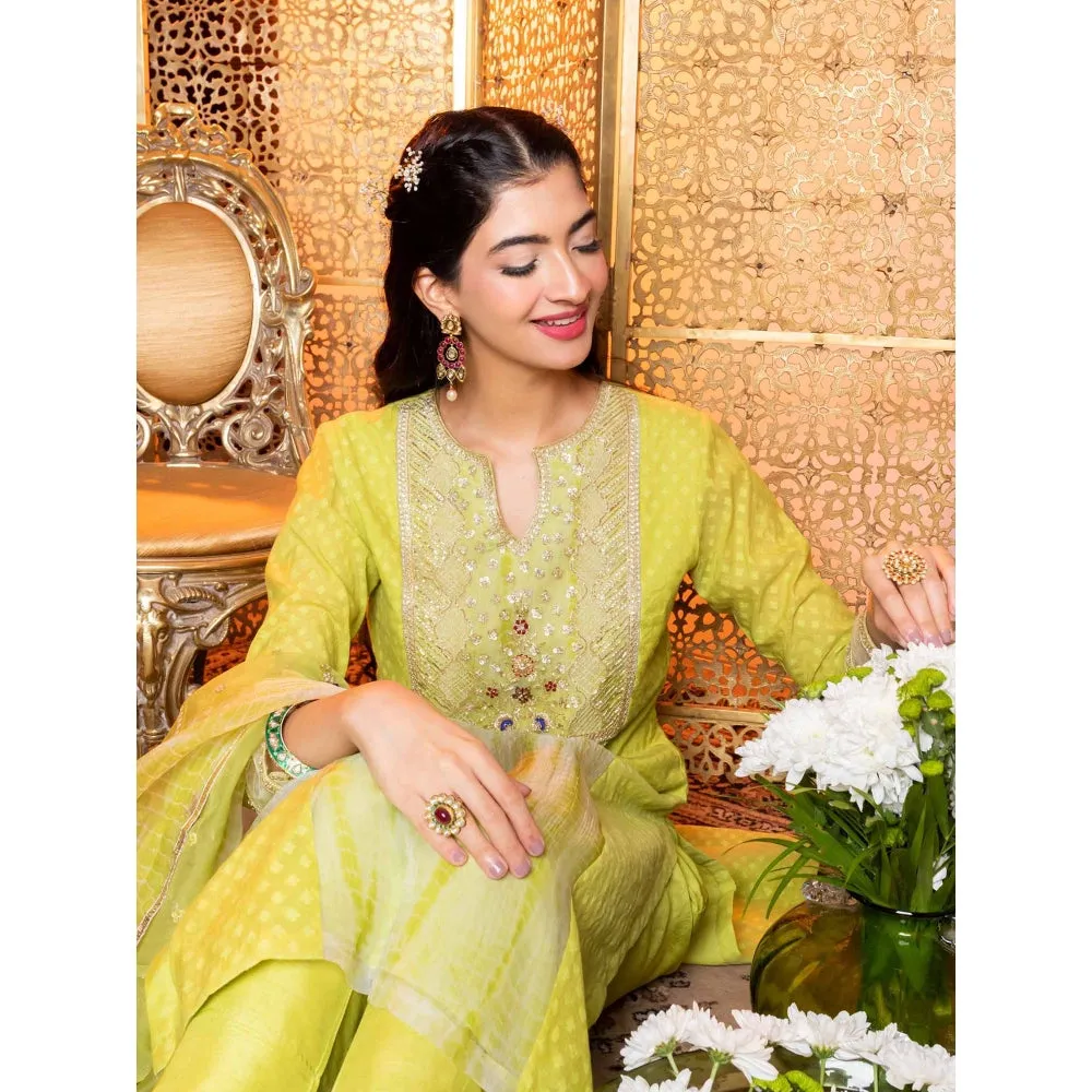 Nadima Saqib Green Embroidered Kurta (Set of 3)
