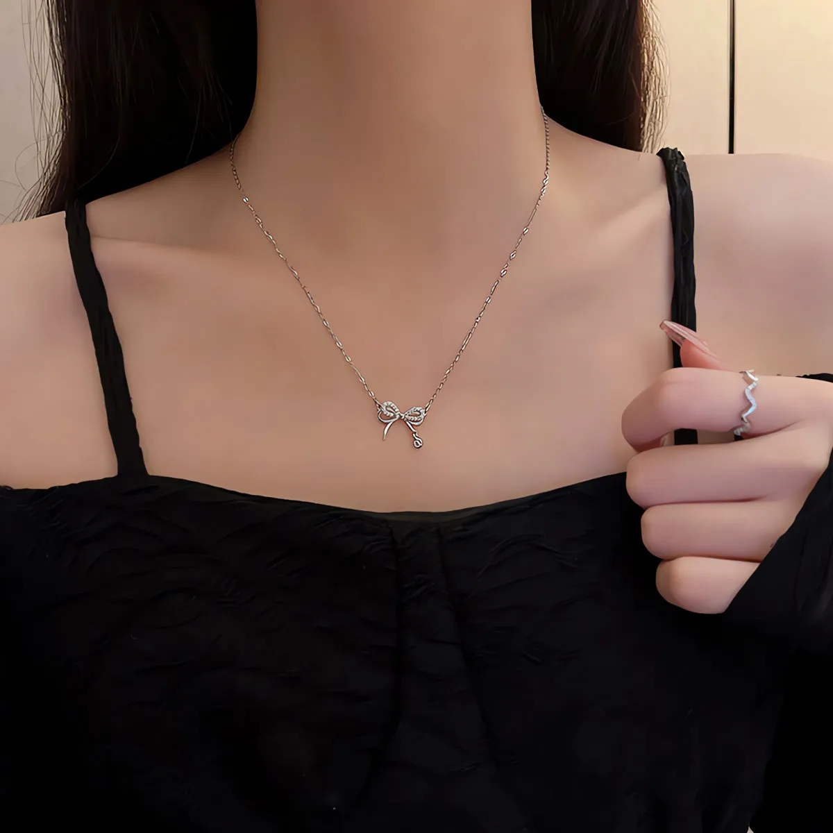 Necklace Double Layer Bow HXNX0897