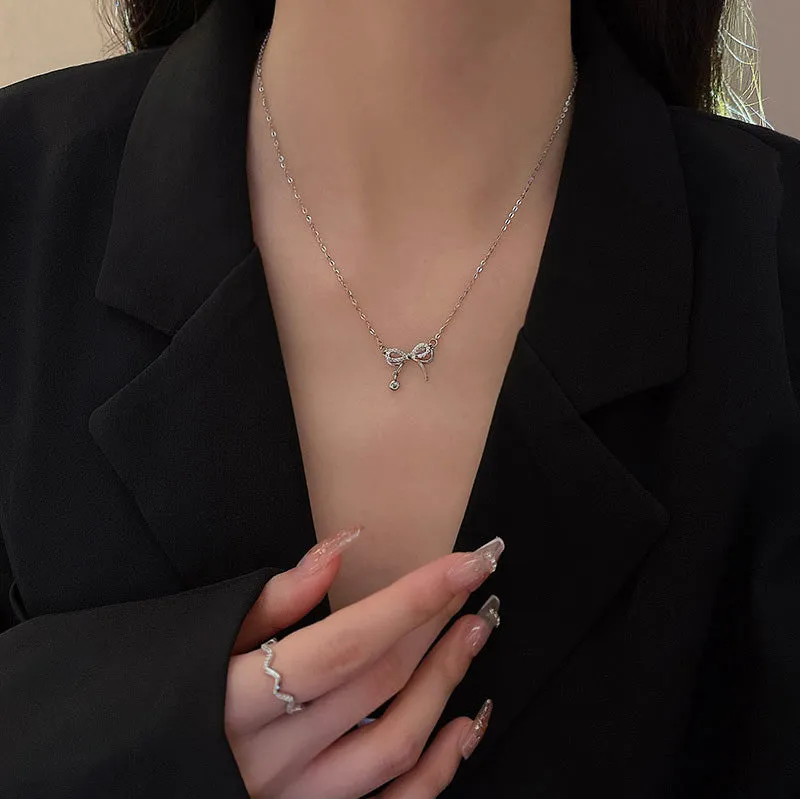 Necklace Double Layer Bow HXNX0897