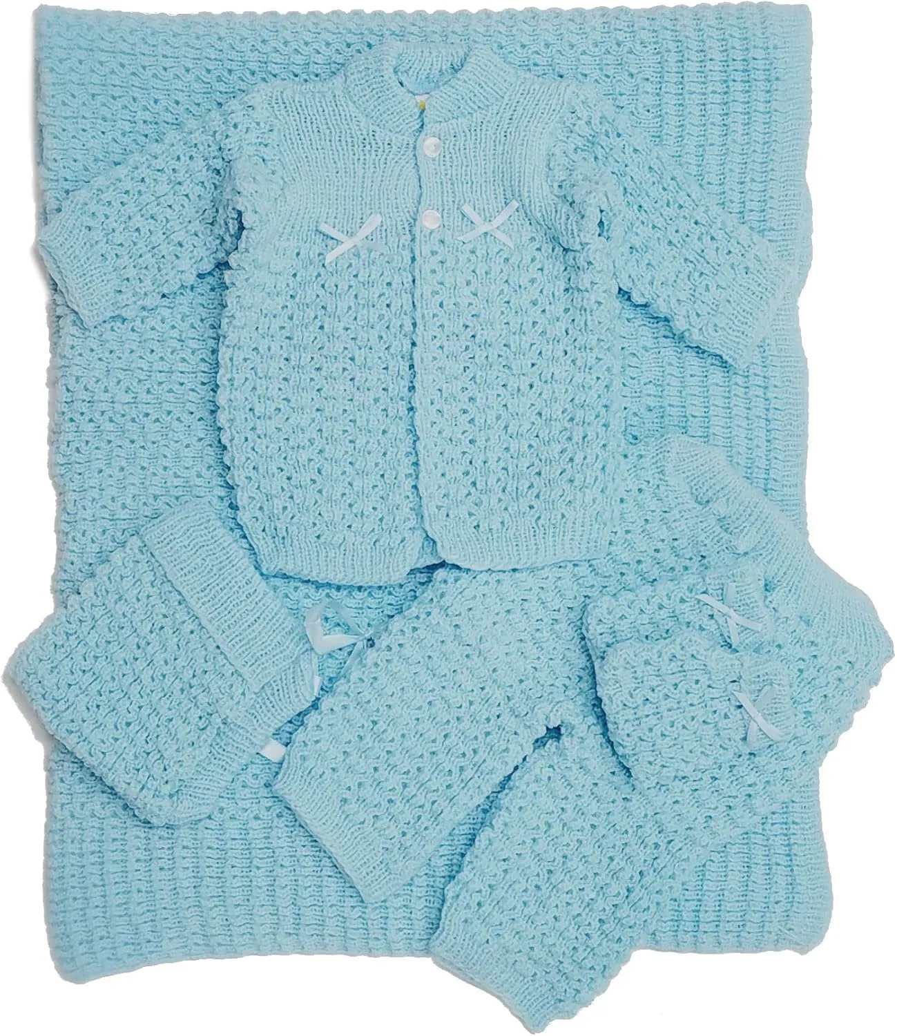 Newborn Baby Crochet Blanket 5 Piece Set Hat, Booties, Sweater, Pants