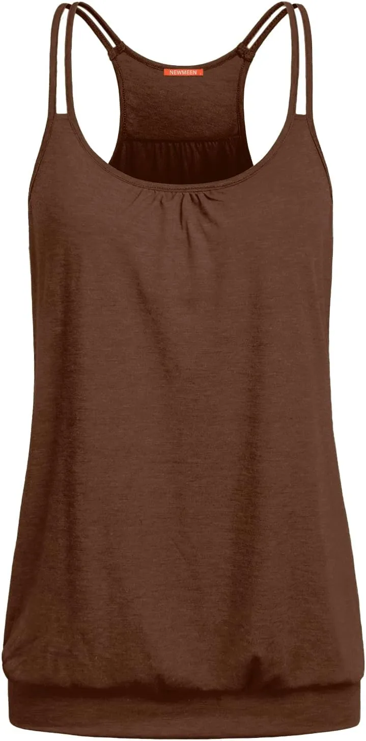 NEWMEEN Women's Scoop Neck Spaghetti Strap Racerback Sports Cami Tank Tops