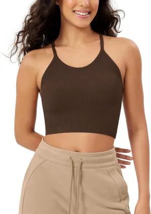 ODODOS Women's Crop Seamless Rib-Knit Camisole Strappy Racerback Cropped Tank Tops