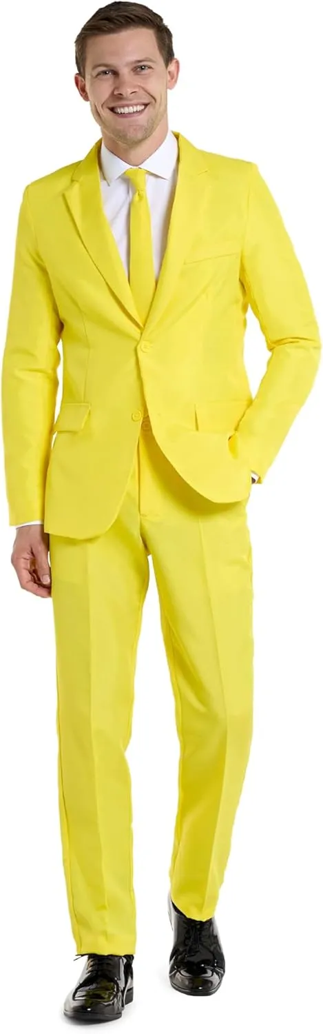 Offstream Men's Party Costume - 2 Piece Solid Color Outfit for Halloween Party with Jacket - Pants & Tie