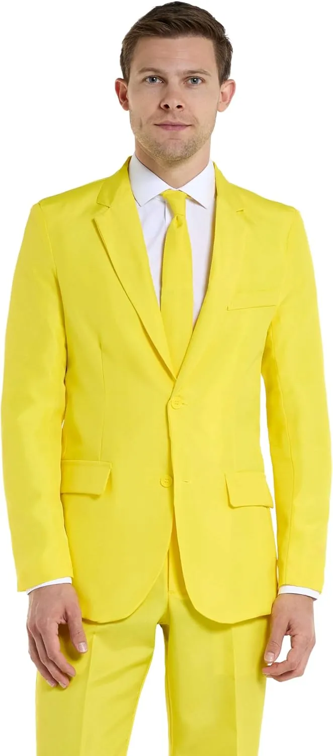 Offstream Men's Party Costume - 2 Piece Solid Color Outfit for Halloween Party with Jacket - Pants & Tie