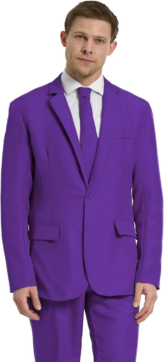 Offstream Men's Party Costume - 2 Piece Solid Color Outfit for Halloween Party with Jacket - Pants & Tie