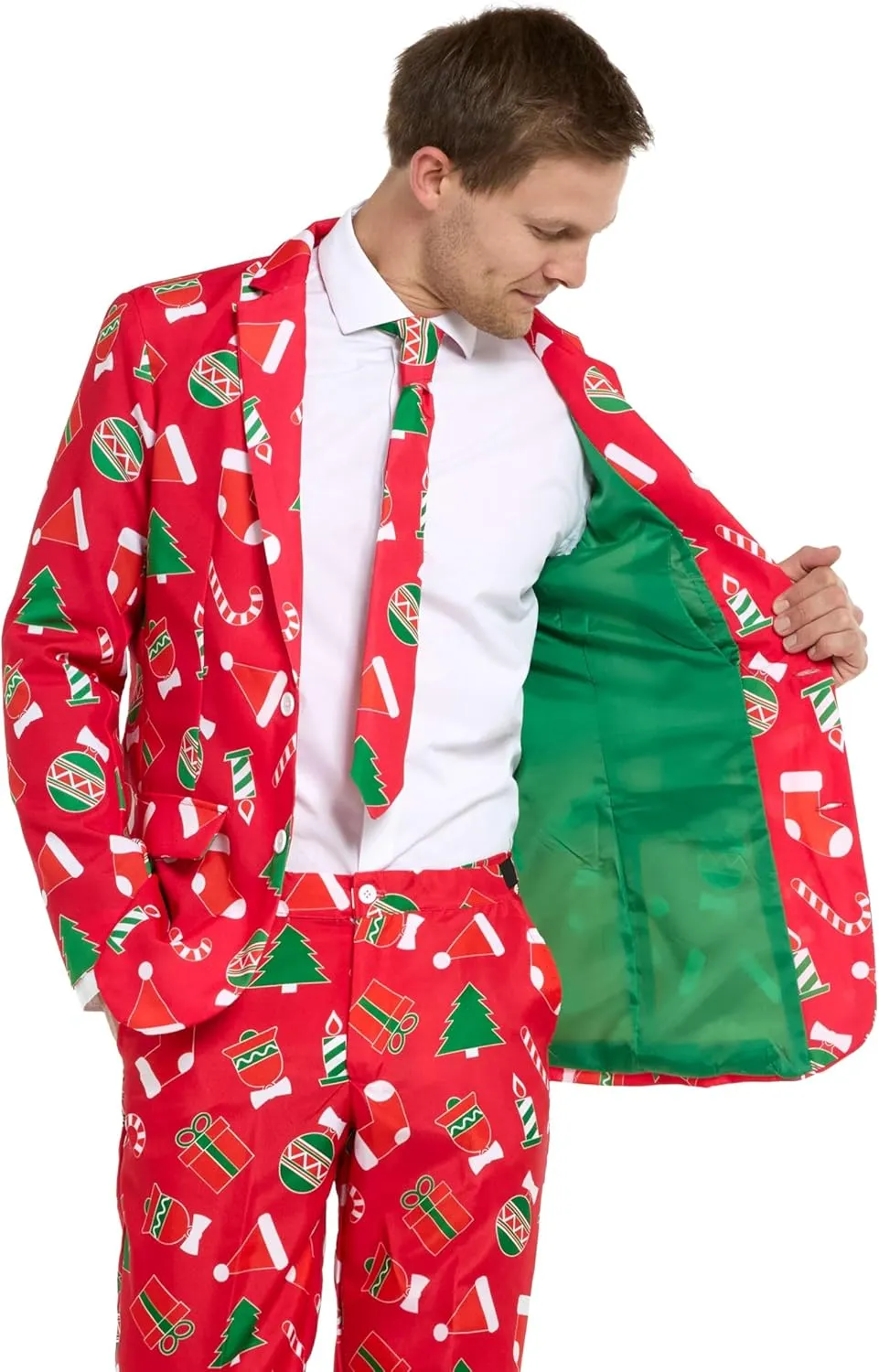 Offstream Men's Party Costumes - Christmas Theme Party Suits - Slim Fit - Includes Matching Blazer Jacket, Pants & Tie