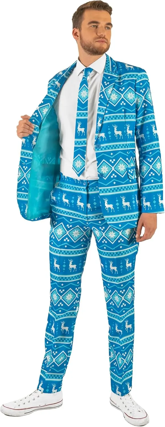 Offstream Men's Party Costumes - Christmas Theme Party Suits - Slim Fit - Includes Matching Blazer Jacket, Pants & Tie
