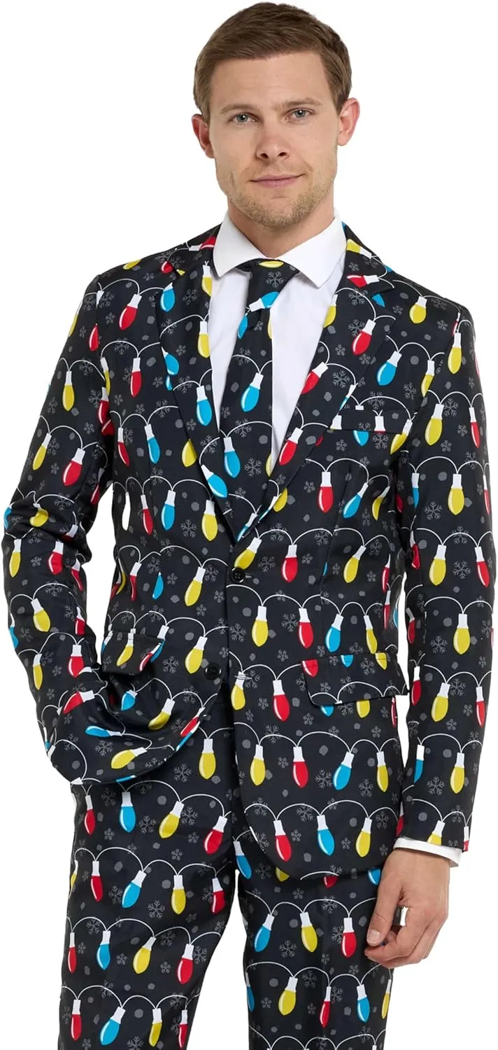 Offstream Men's Party Costumes - Christmas Theme Party Suits - Slim Fit - Includes Matching Blazer Jacket, Pants & Tie