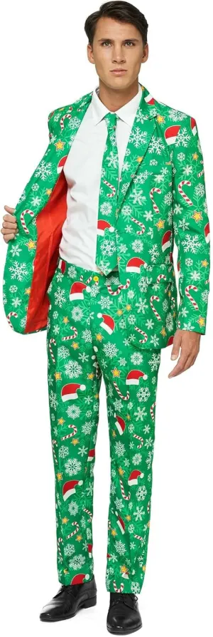 Offstream Men's Party Costumes - Christmas Theme Party Suits - Slim Fit - Includes Matching Blazer Jacket, Pants & Tie