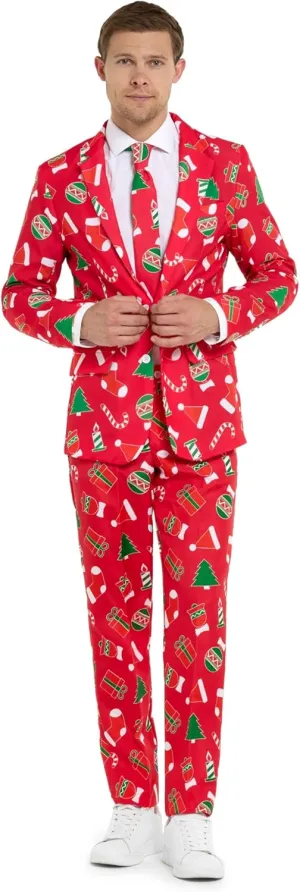 Offstream Men's Party Costumes - Christmas Theme Party Suits - Slim Fit - Includes Matching Blazer Jacket, Pants & Tie