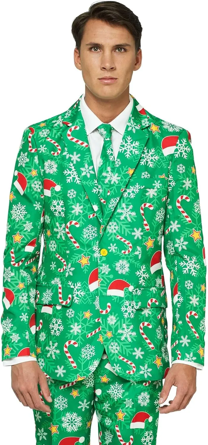 Offstream Men's Party Costumes - Christmas Theme Party Suits - Slim Fit - Includes Matching Blazer Jacket, Pants & Tie
