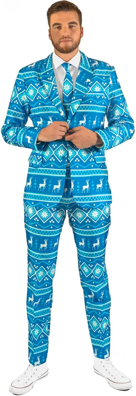 Offstream Men's Party Costumes - Christmas Theme Party Suits - Slim Fit - Includes Matching Blazer Jacket, Pants & Tie