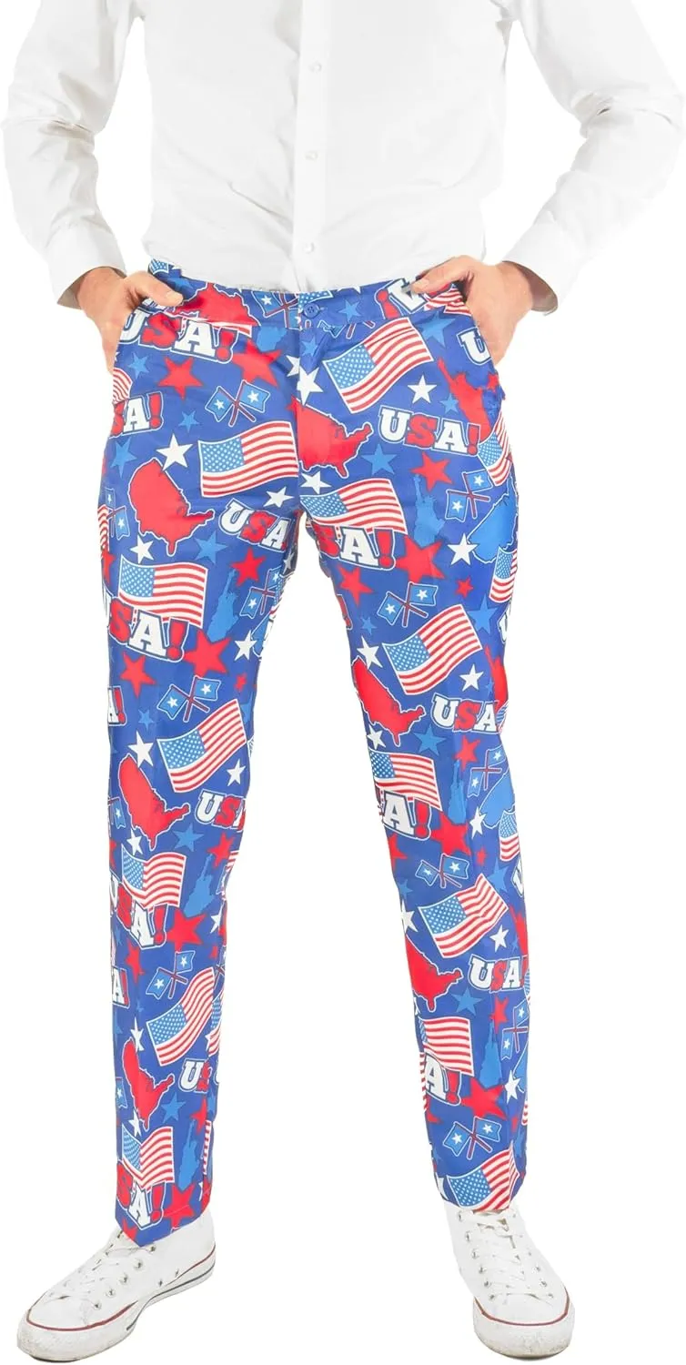 Offstream Men's Party Costumes - USA Patriotic Theme - Slim Fit - Includes Matching Blazer Jacket, Pants & Tie