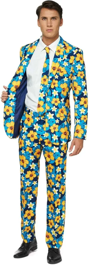 Offstream Men's Party Suit - Summer Printed Costume Outfit - Includes Blazer, Tie and Pants