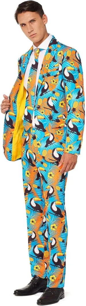 Offstream Men's Party Suit - Summer Printed Costume Outfit - Includes Blazer, Tie and Pants