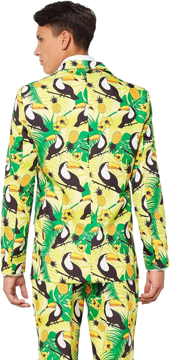 Offstream Men's Party Suit - Summer Printed Costume Outfit - Includes Blazer, Tie and Pants