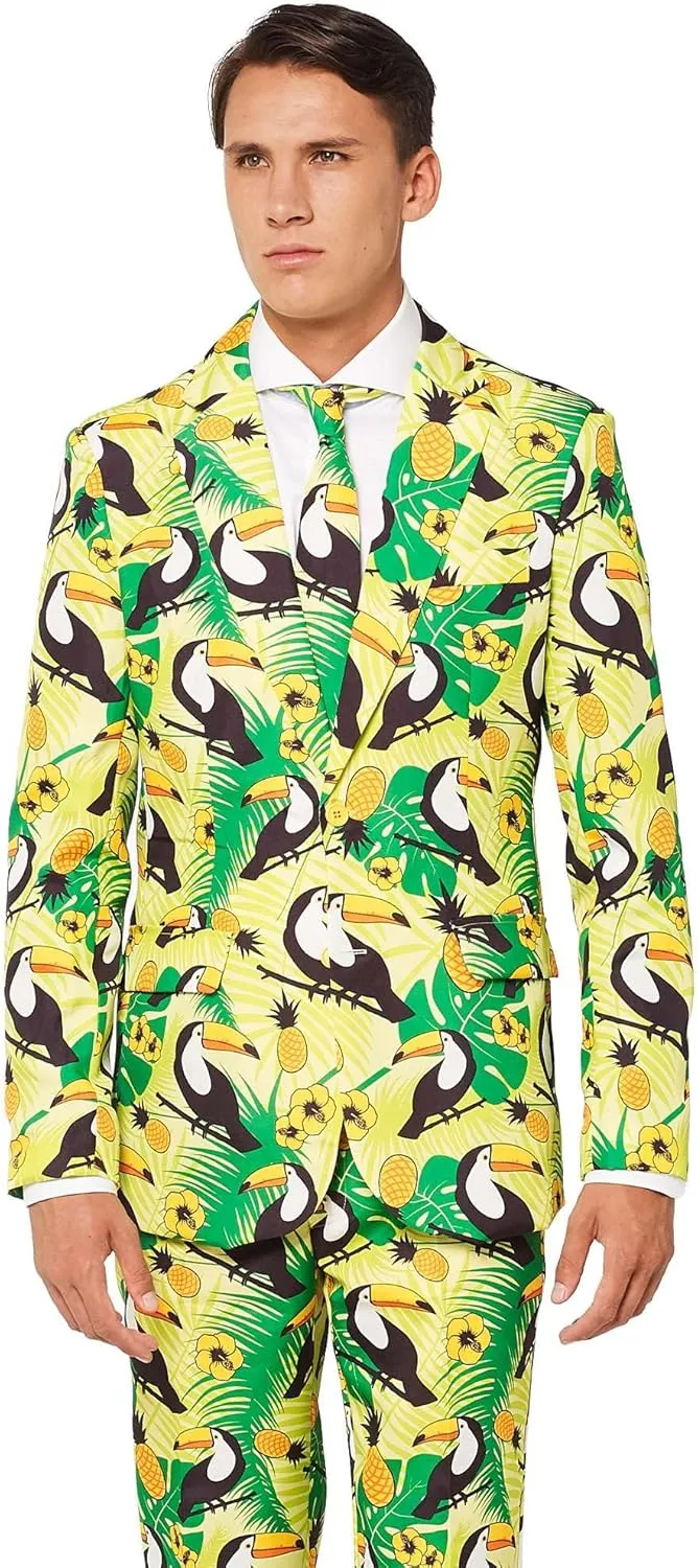 Offstream Men's Party Suit - Summer Printed Costume Outfit - Includes Blazer, Tie and Pants