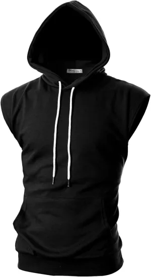 Ohoo Men's Workout Hooded Tank Tops Muscle Cut Off Sleeveless Gym Hoodies