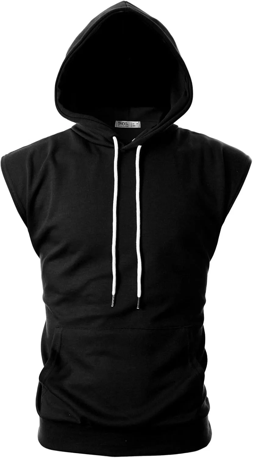 Ohoo Men's Workout Hooded Tank Tops Muscle Cut Off Sleeveless Gym Hoodies