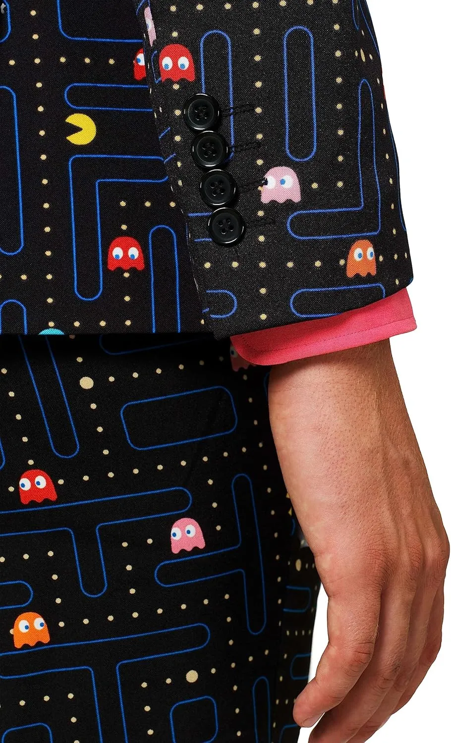 Opposuits Men's Suit - PAC-Man Pixel Arcade Game Costume - Slim Fit - Black - Includes Blazer, Pants and Tie