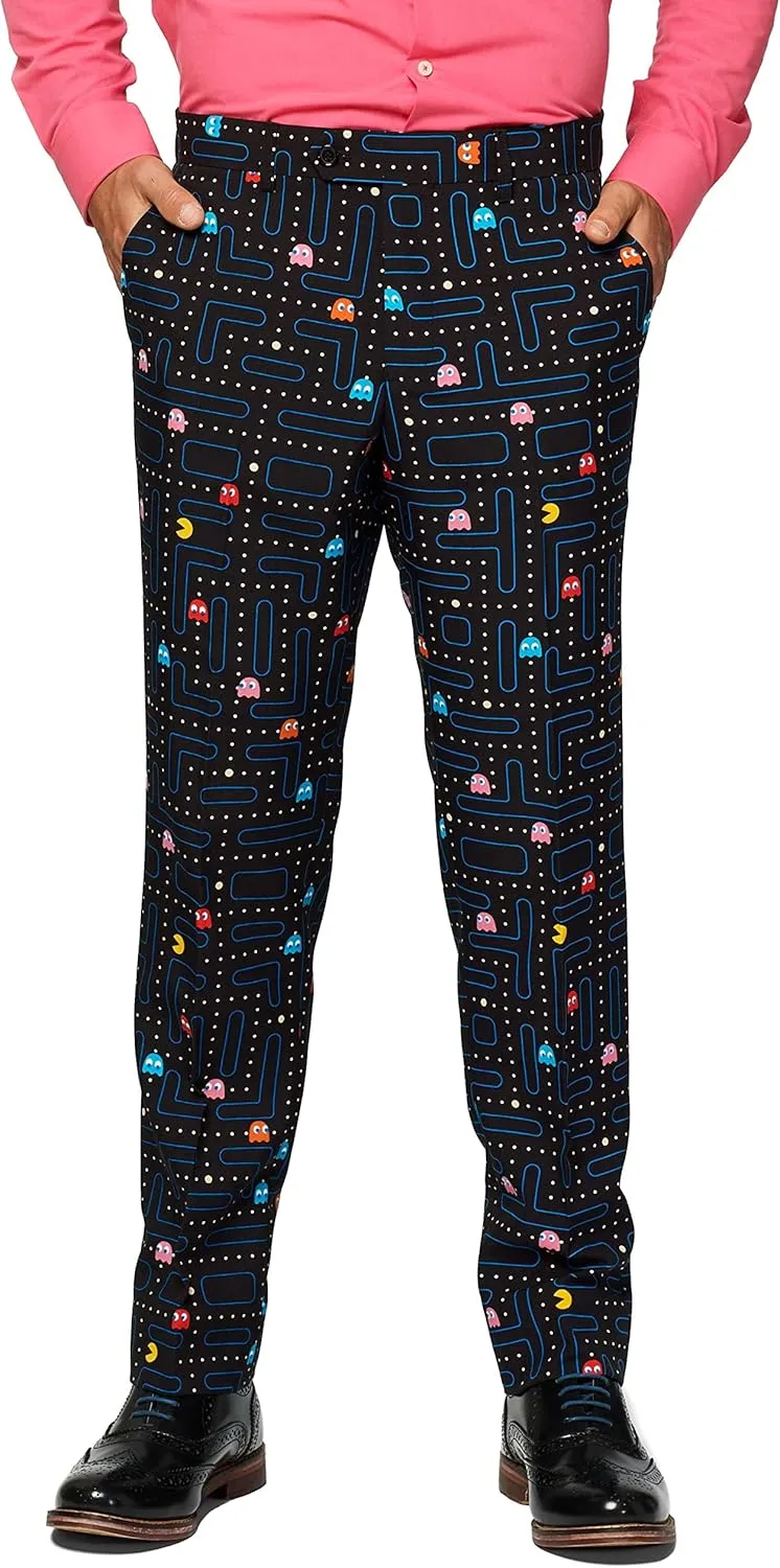 Opposuits Men's Suit - PAC-Man Pixel Arcade Game Costume - Slim Fit - Black - Includes Blazer, Pants and Tie