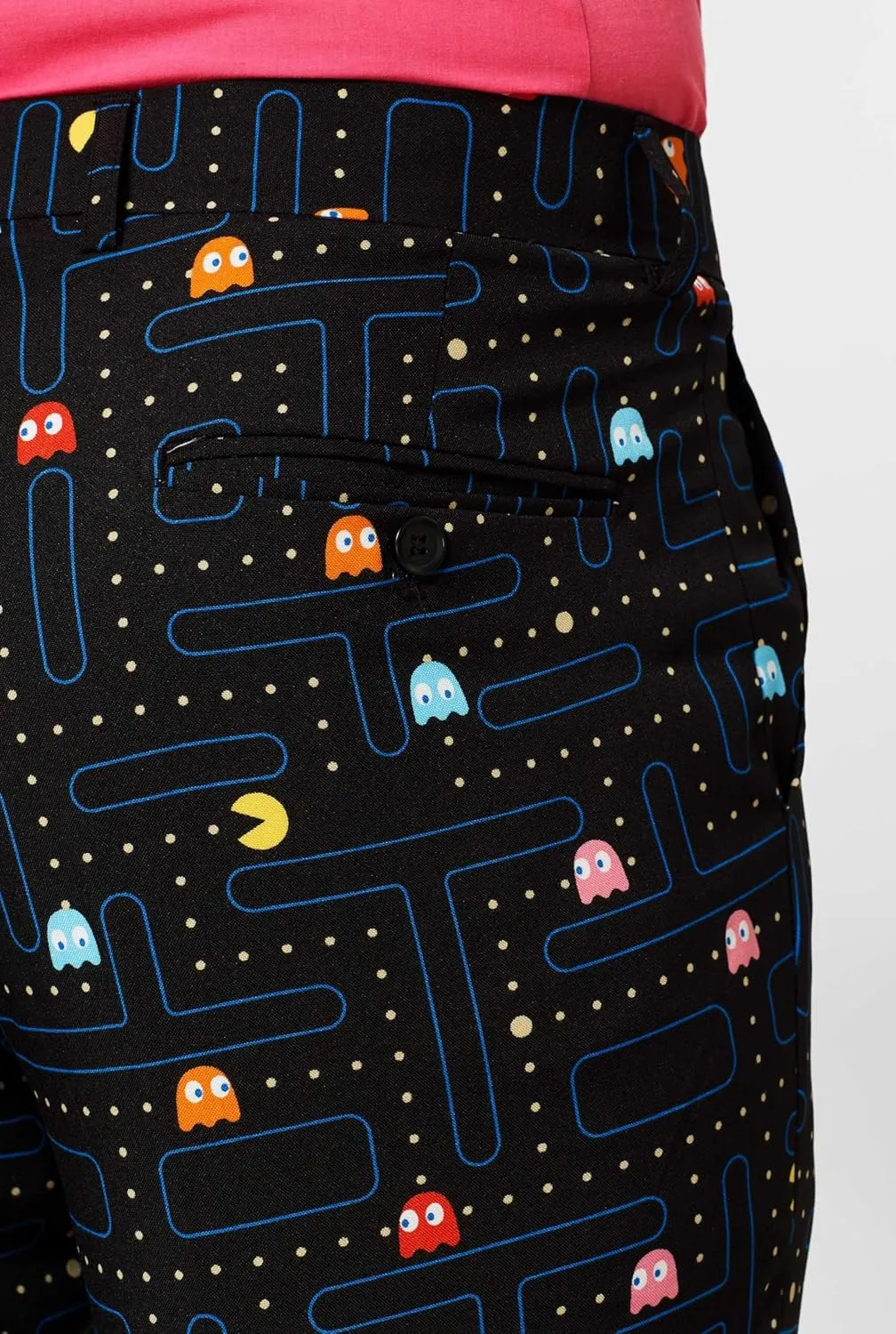 Opposuits Men's Suit - PAC-Man Pixel Arcade Game Costume - Slim Fit - Black - Includes Blazer, Pants and Tie