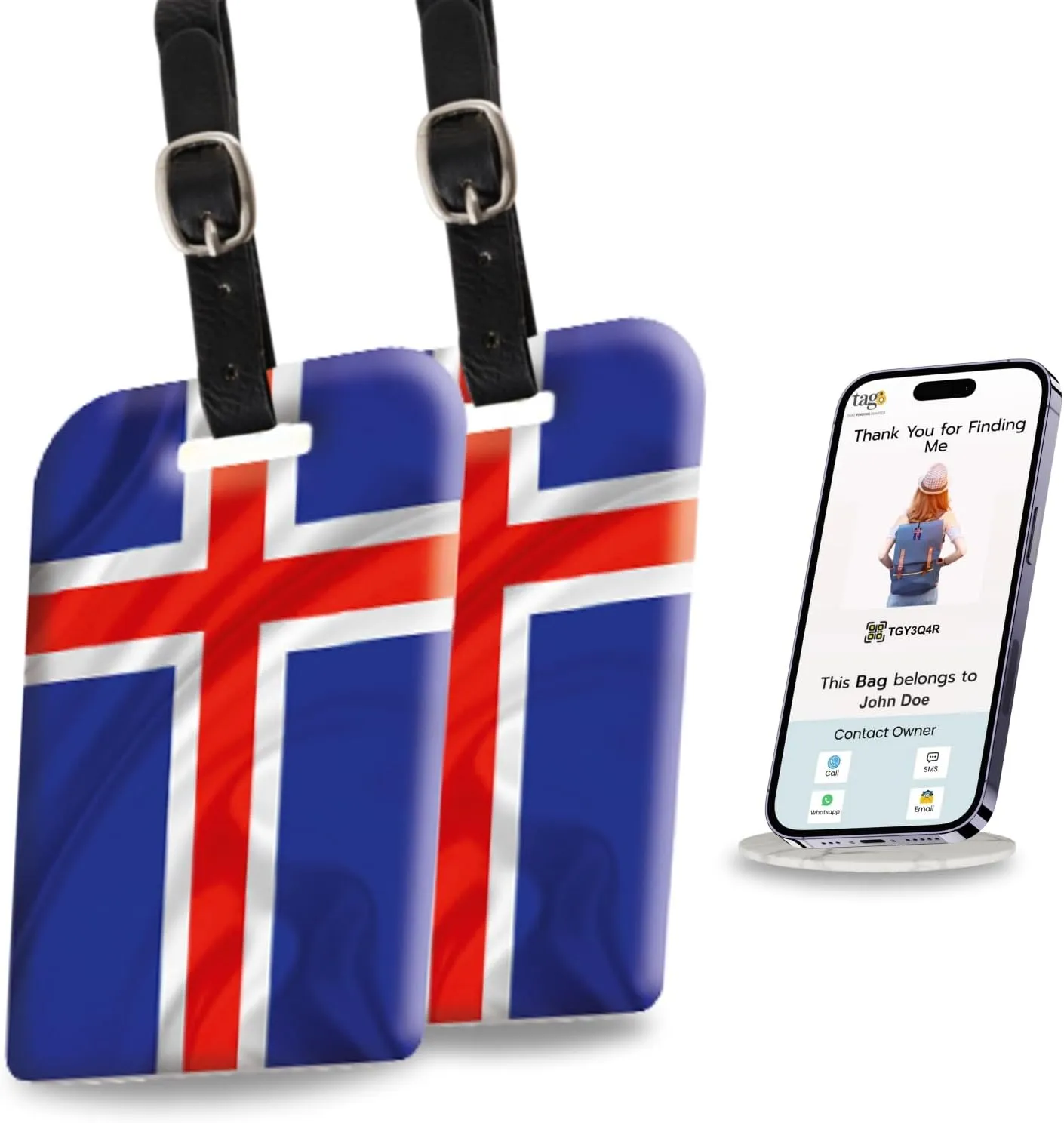 [Pack 2] tag8 Iceland Flag Smart Luggage tag |Trendy Luggage tag ID Identification | Suitcase Tag | Fashionable Digital Name tag | Airline Compliant, SITA World Tracer Code Enabled | Gift idea